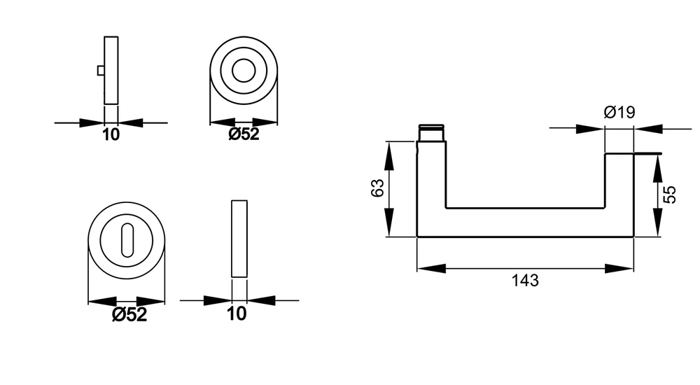 Technische Zeichnung [ER20 BB0 71] Karcher Drückergarnitur "Kos" ER20 (Buntbart)