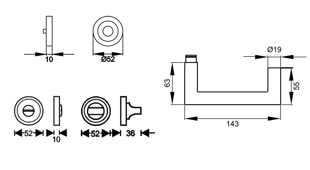 Technische Zeichnung [ER20 BAD 71] Karcher Drückergarnitur "Kos" ER20 (Bad/WC)