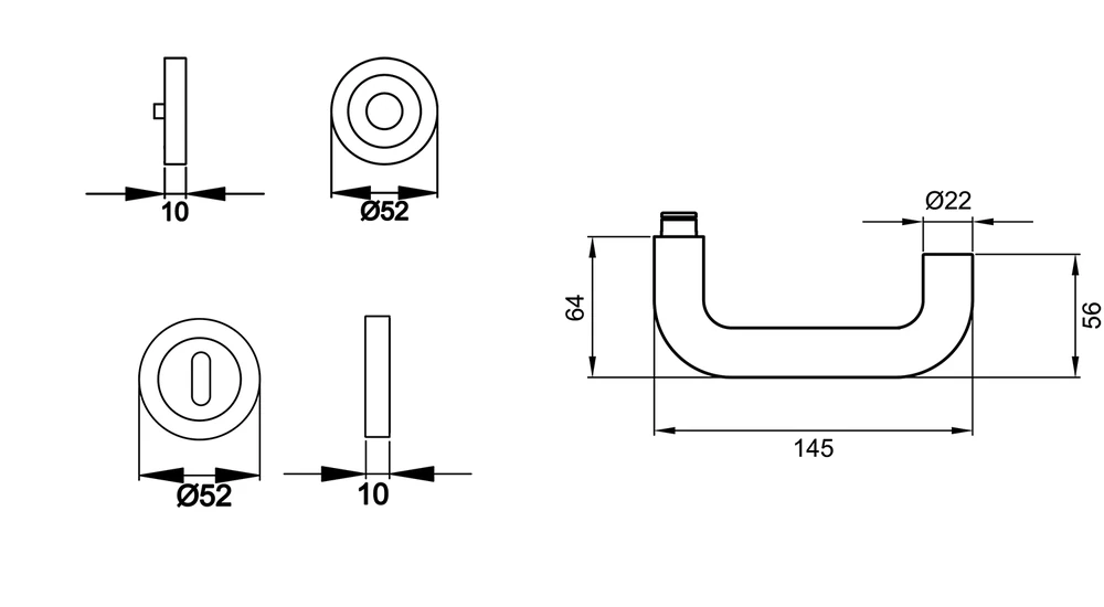 Technische Zeichnung [ER17 BB0 71] Karcher Drückergarnitur "Kreta XL" ER17 (Buntbart)