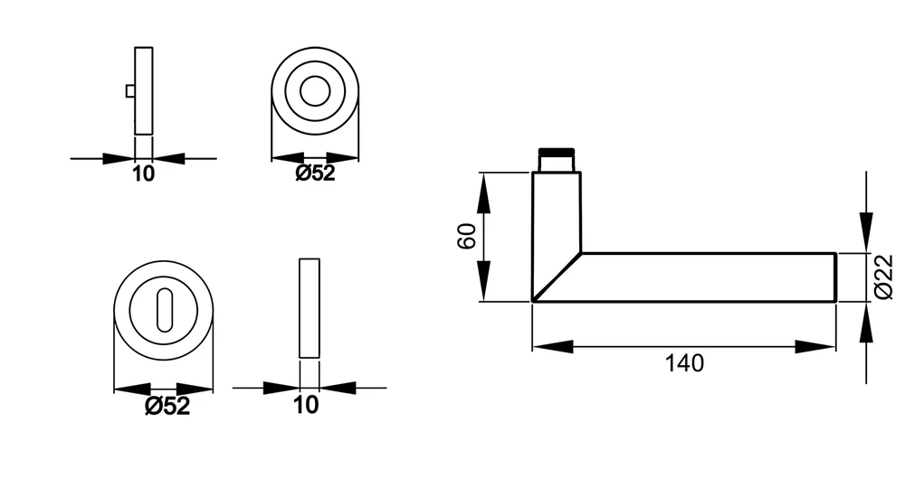 Technische Zeichnung [ER18 BB0 71] Karcher Drückergarnitur "Rhodos XL" ER18 (Buntbart)