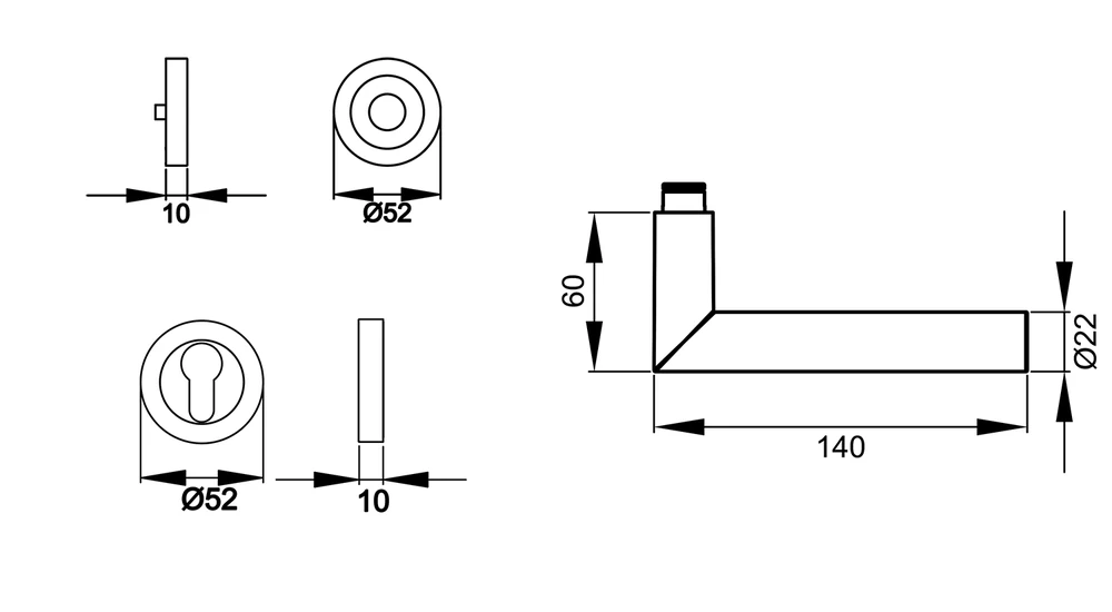 Technische Zeichnung [ER18 PZ0 71] Karcher Drückergarnitur "Rhodos XL" ER18 (Profilzylinder)