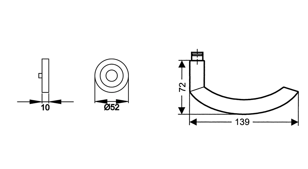Technische Zeichnung [ER26 0S 71] Karcher Drückergarnitur "Sylt" ER26 - Oberfläche: Edelstahl matt, Verriegelung: Ohne Schlüsselrosette (Ohne Schlüsselrosette)