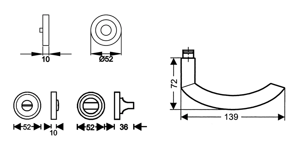 Technische Zeichnung [ER26 BAD 71] Karcher Drückergarnitur "Sylt" ER26 (Bad/WC)