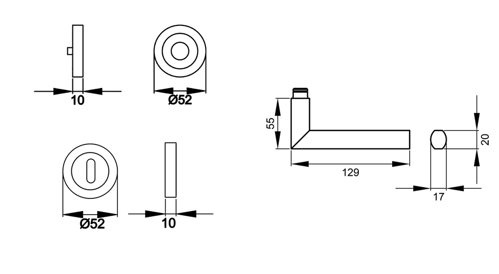 Technische Zeichnung [ER43 BB0 73] Karcher Drückergarnitur "Porto" ER43 (Buntbart)