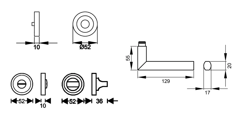 Technische Zeichnung [ER43 BAD 73] Karcher Drückergarnitur "Porto" ER43 (Bad/WC)