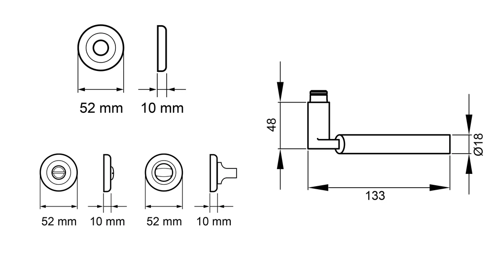 Technische Zeichnung [ER36 BAD 73] Karcher Drückergarnitur "Atlantis" ER36 (Bad/WC)