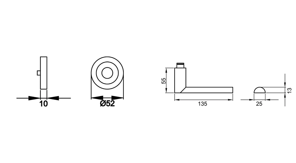 Technische Zeichnung [ER51 0S 71] Karcher Drückergarnitur "London" ER51 (Ohne Schlüsselrosette)