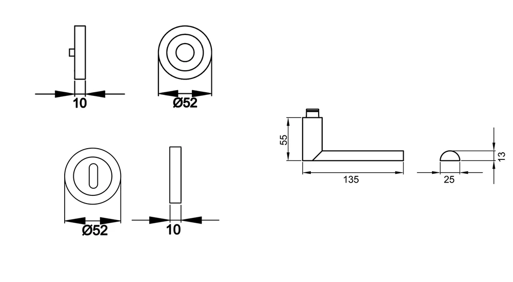 Technische Zeichnung [ER51 BB0 71] Karcher Drückergarnitur "London" ER51 (Buntbart)