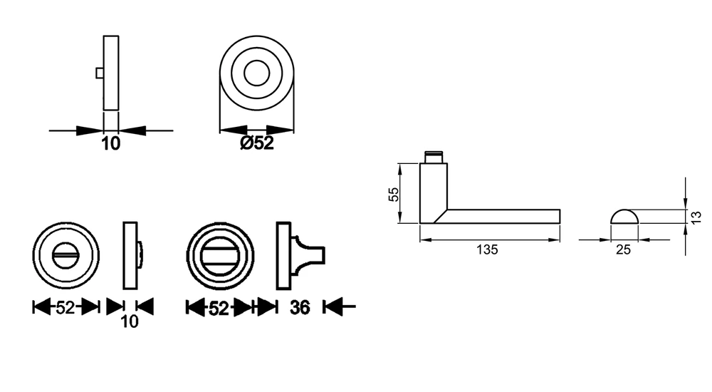 Technische Zeichnung [ER51 BAD 71] Karcher Drückergarnitur "London" ER51 (Bad/WC)