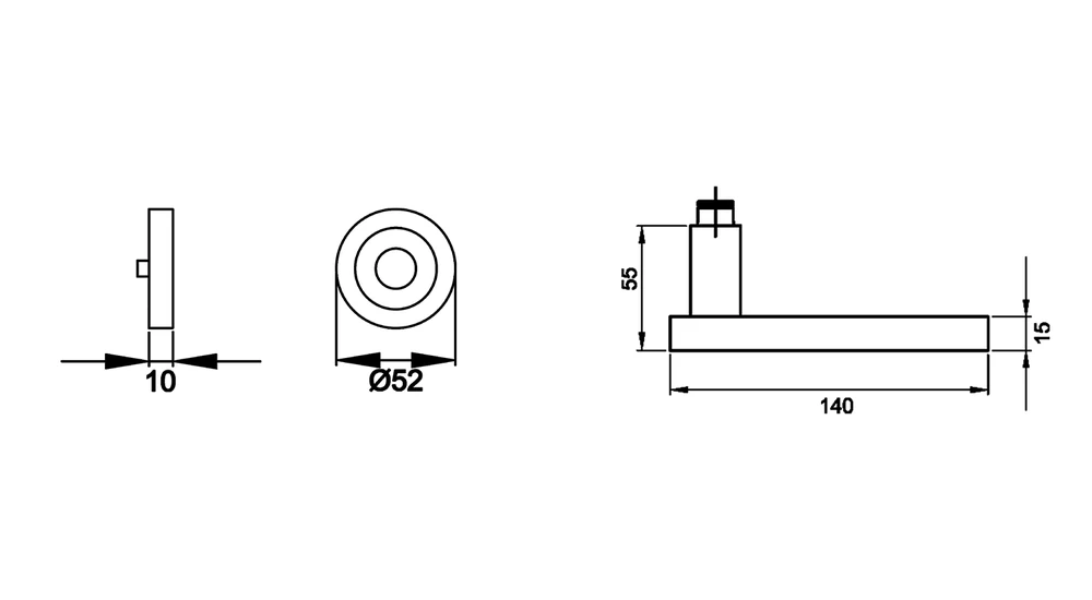 Technische Zeichnung [ER52 0S 71] Karcher Drückergarnitur "Milano" ER52 - Oberfläche: Edelstahl matt, Verriegelung: Ohne Schlüsselrosette (Ohne Schlüsselrosette)