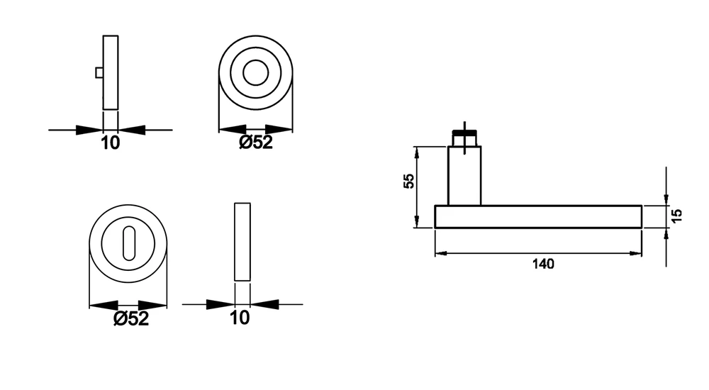 Technische Zeichnung [ER52 BB0 71] Karcher Drückergarnitur "Milano" ER52 (Buntbart)