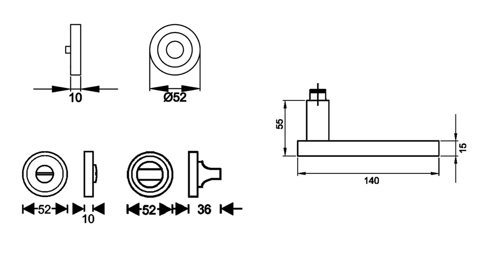 Technische Zeichnung [ER52 BAD 71] Karcher Drückergarnitur "Milano" ER52 (Bad/WC)