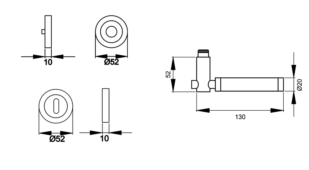 Technische Zeichnung [ER65 BB0 73] Karcher Drückergarnitur "New York" ER65 (Buntbart)
