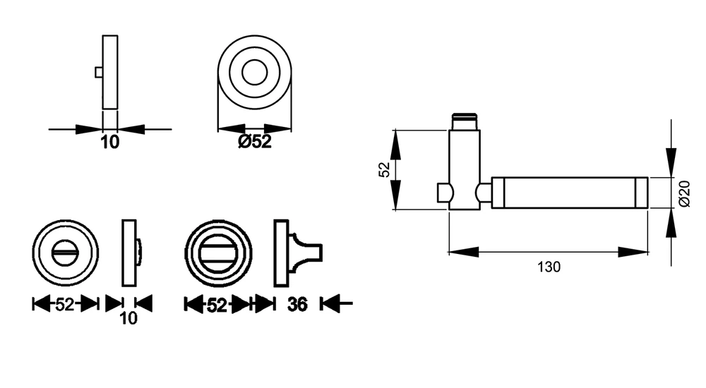 Technische Zeichnung [ER65 BAD 73] Karcher Drückergarnitur "New York" ER65 (Bad/WC)
