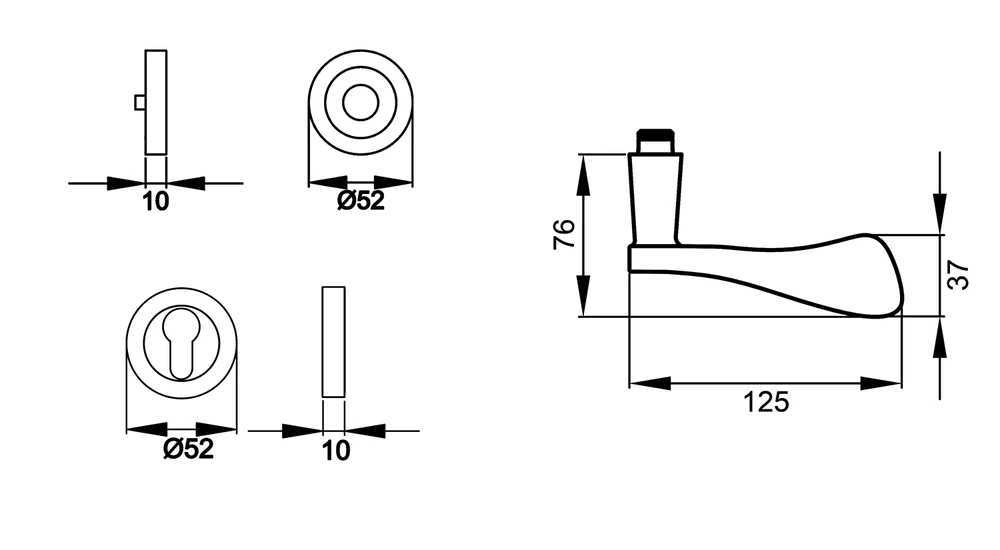 Technische Zeichnung [ER79 PZ0 73] Karcher Drückergarnitur "Stockholm" ER79 (Profilzylinder)