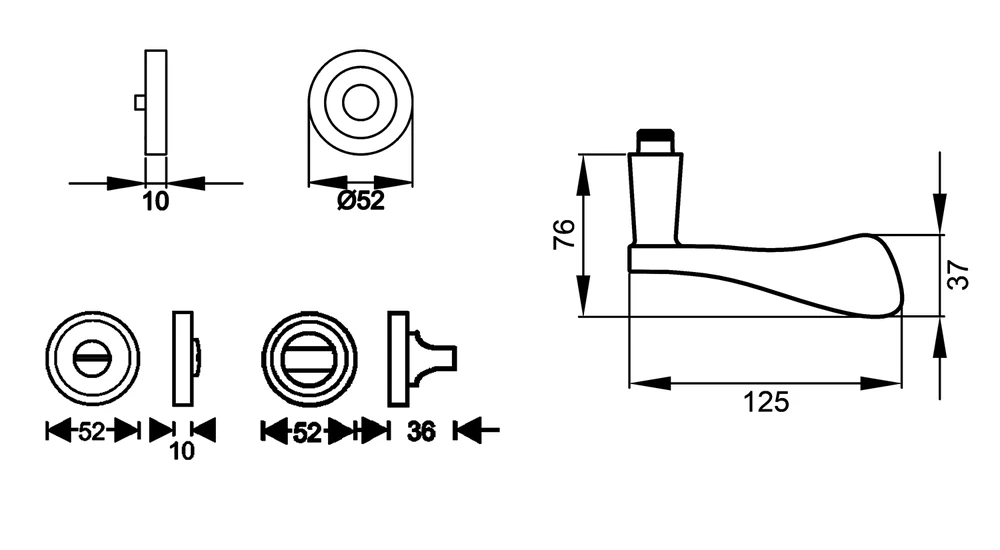 Technische Zeichnung [ER79 BAD 73] Karcher Drückergarnitur "Stockholm" ER79 (Bad/WC)