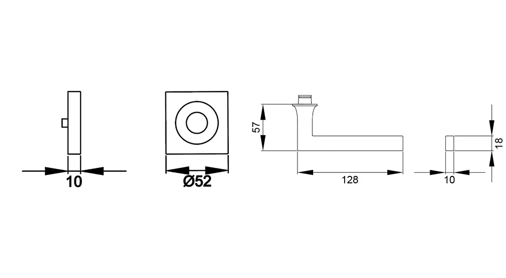 Technische Zeichnung [ER57Q 0S 83] Karcher Drückergarnitur "Soho" ER57Q (Kosmos Schwarz, Ohne Schlüsselrosette)
