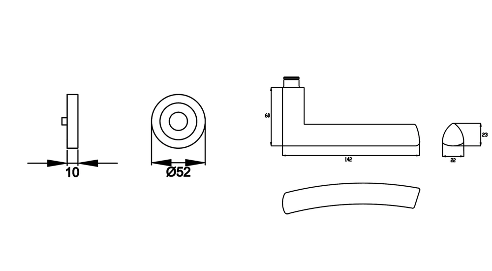 Technische Zeichnung [ER56 0S 71] Karcher Drückergarnitur "Madrid" ER56 (Ohne Schlüsselrosette)