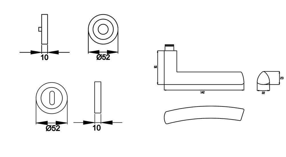 Technische Zeichnung [ER56 BB0 71] Karcher Drückergarnitur "Madrid" ER56 (Buntbart)