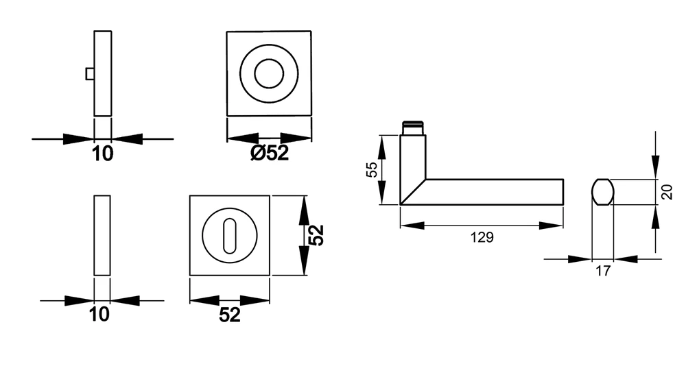 Technische Zeichnung [ER43Q BB0 73] Karcher Drückergarnitur "Porto" ER43Q (Buntbart)