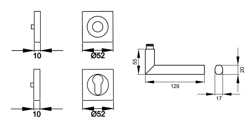 Technische Zeichnung [ER43Q PZ0 73] Karcher Drückergarnitur "Porto" ER43Q (Profilzylinder)