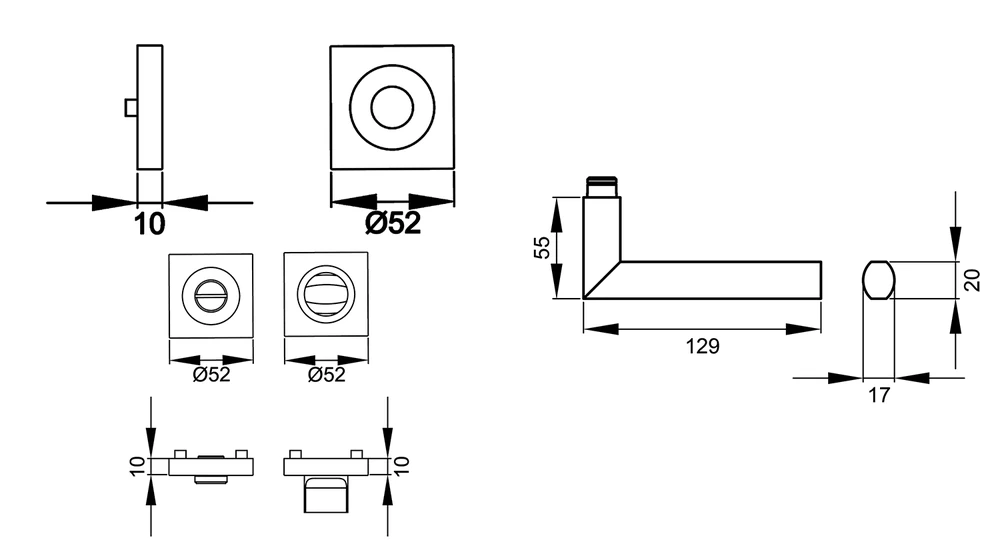Technische Zeichnung [ER43Q BAD 73] Karcher Drückergarnitur "Porto" ER43Q (Bad/WC)