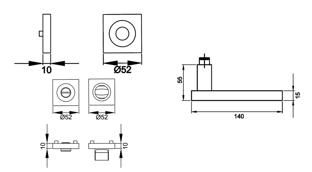 Technische Zeichnung [ER52Q BAD 71] Karcher Drückergarnitur "Milano" ER52Q (Bad/WC)