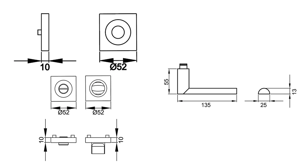 Technische Zeichnung [ER51Q BAD 71] Karcher Drückergarnitur "London" ER51Q (Bad/WC)