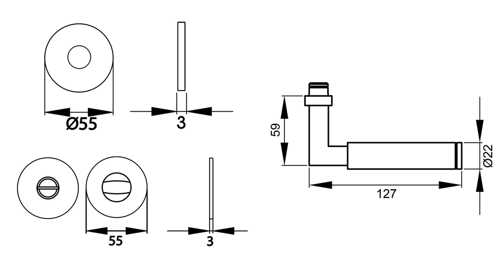 Technische Zeichnung [EPL31 BAD 71] Karcher Drückergarnitur "Tasmania" EPL31 (Bad/WC)