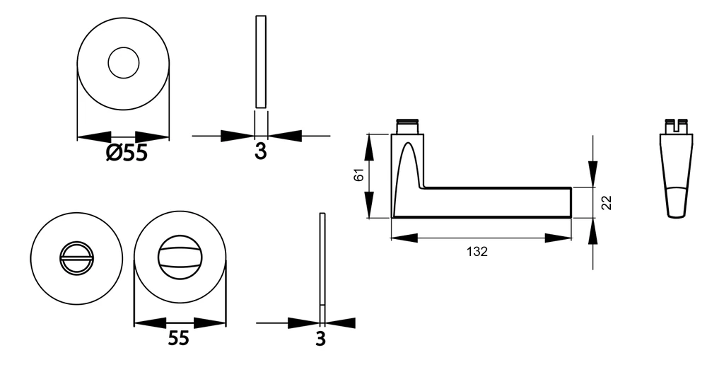 Technische Zeichnung [EPL54 BAD 89] Karcher Drückergarnitur "Montana" EPL54 (Bad/WC)