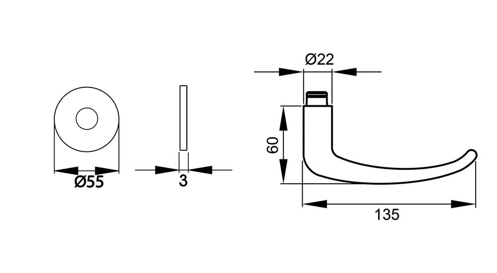 Technische Zeichnung [EPL22 0S 71] Karcher Drückergarnitur "Elba" EPL22 (Ohne Schlüsselrosette)