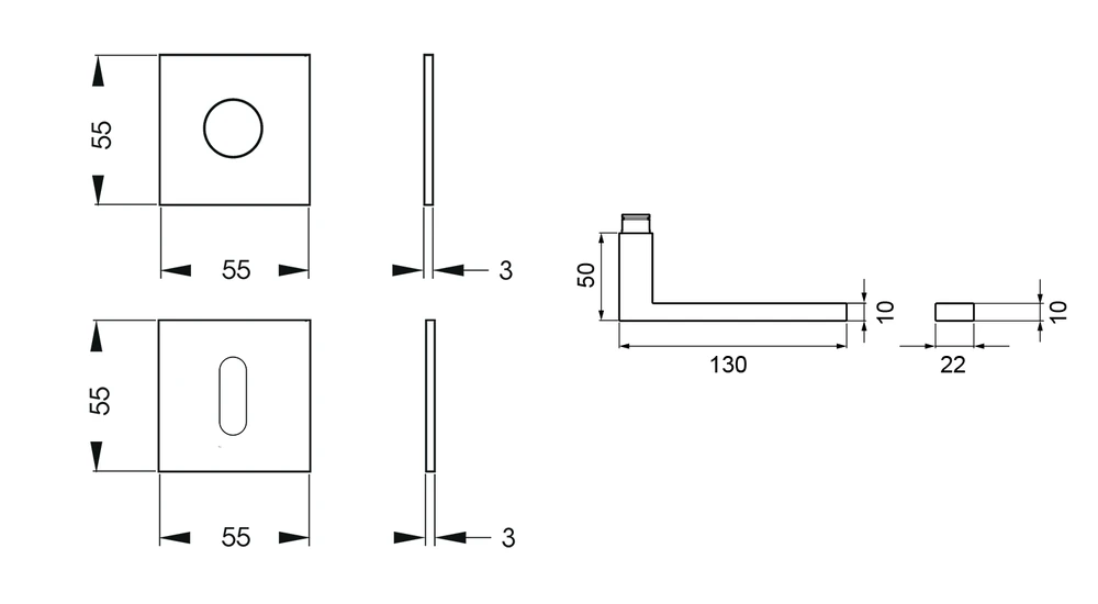 Technische Zeichnung [EPL61Q BB0 71] Karcher Drückergarnitur "Venedig" EPL61Q (Edelstahl matt, Buntbart)