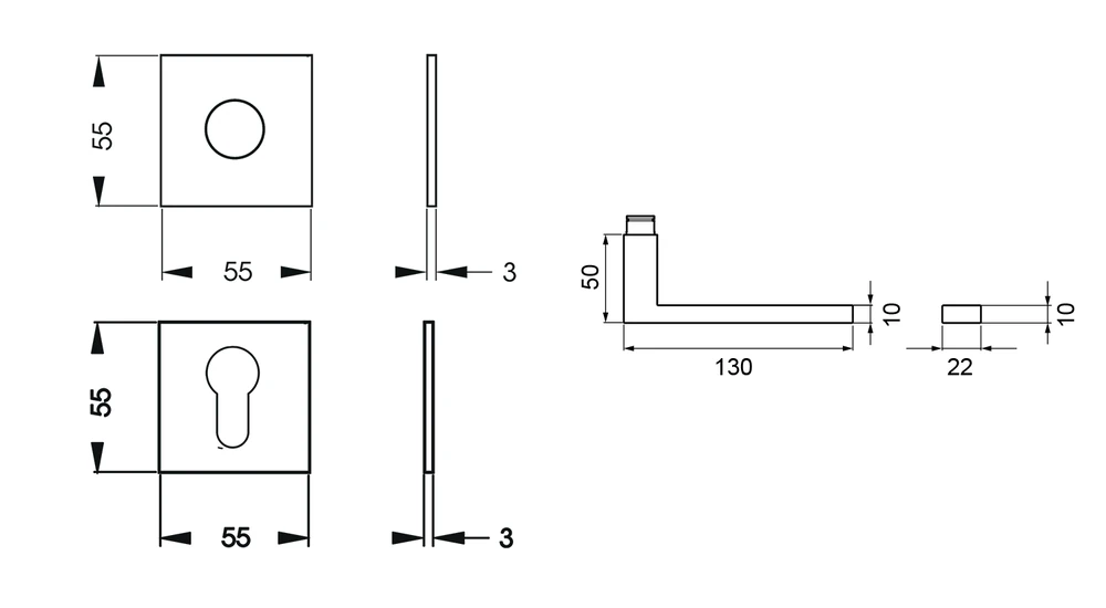 Technische Zeichnung [EPL61Q PZ0 71] Karcher Drückergarnitur "Venedig" EPL61Q (Edelstahl matt, Profilzylinder)
