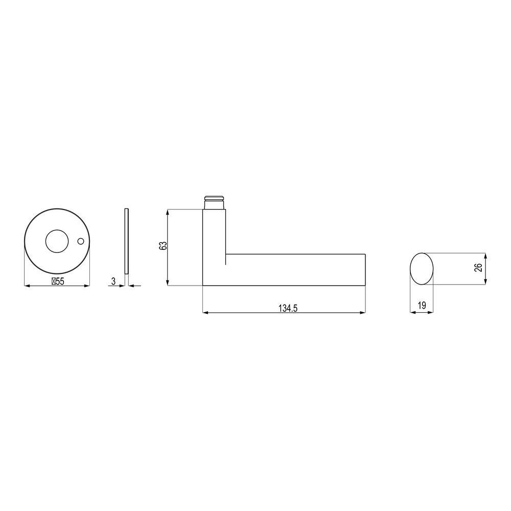 Technische Zeichnung [EPL45 S9L 71] Karcher Drückergarnitur "Madeira" EPL45 (Edelstahl matt, KD Comfort Privacy links)