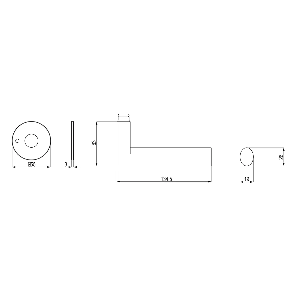 Technische Zeichnung [EPL45 S9R 83] Karcher Drückergarnitur "Madeira" EPL45 (Kosmos Schwarz, KD Comfort Privacy rechts)
