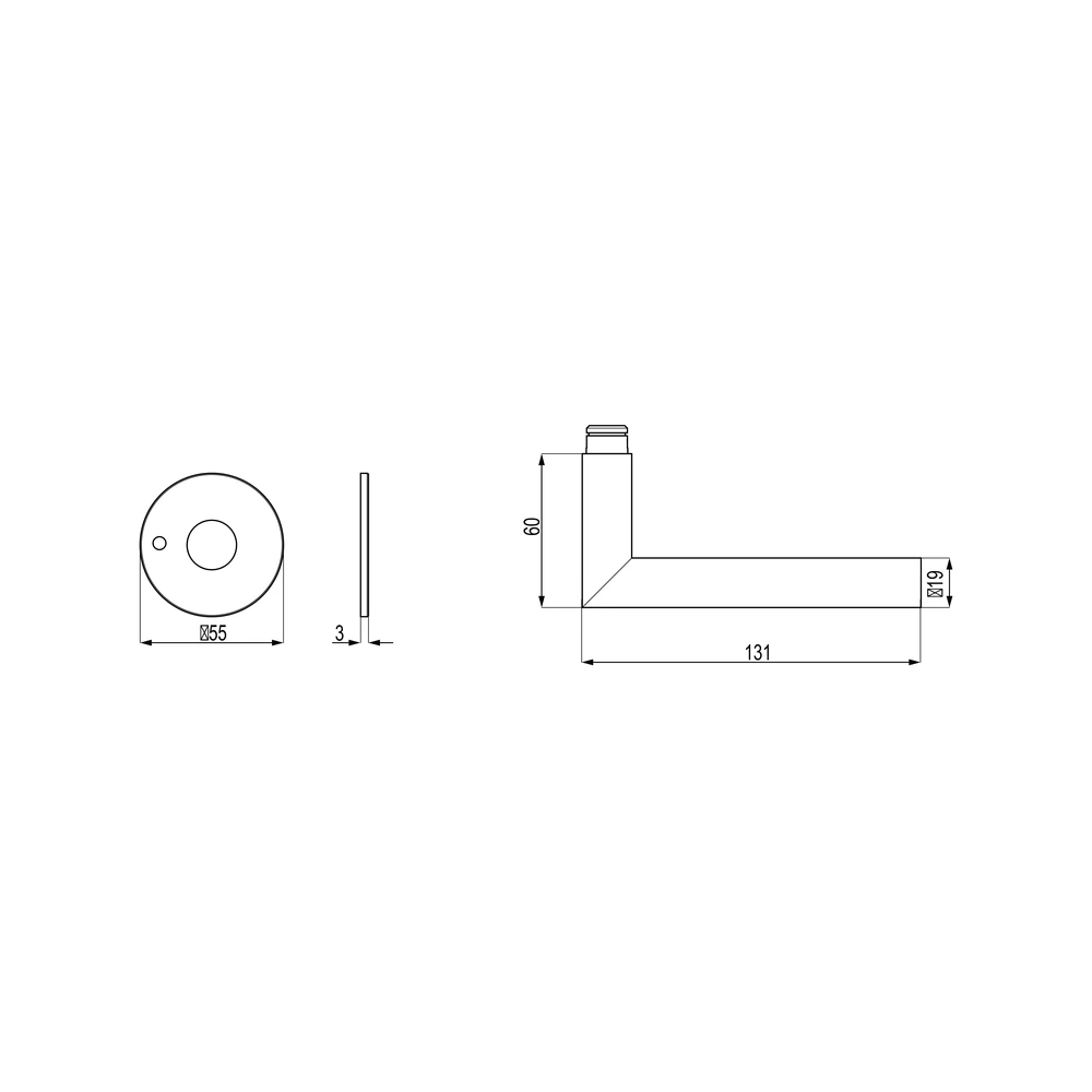 Technische Zeichnung [EPL28 S9R 83] Karcher Drückergarnitur "Rhodos" EPL28 (Kosmos Schwarz, KD Comfort Privacy rechts)