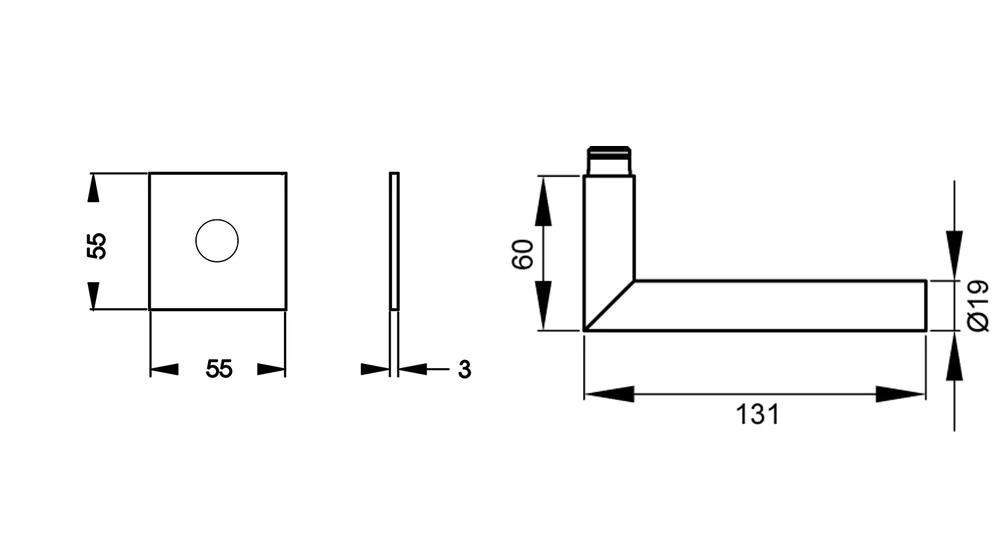 Technische Zeichnung [EPL28Q 0S 71] Karcher Drückergarnitur "Rhodos" EPL28Q (Edelstahl matt, Ohne Schlüsselrosette)