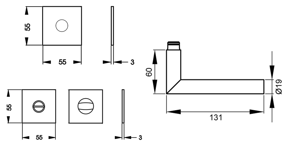 Technische Zeichnung [EPL28Q PZ0 83] Karcher Drückergarnitur "Rhodos" EPL28Q (Kosmos Schwarz, Profilzylinder)