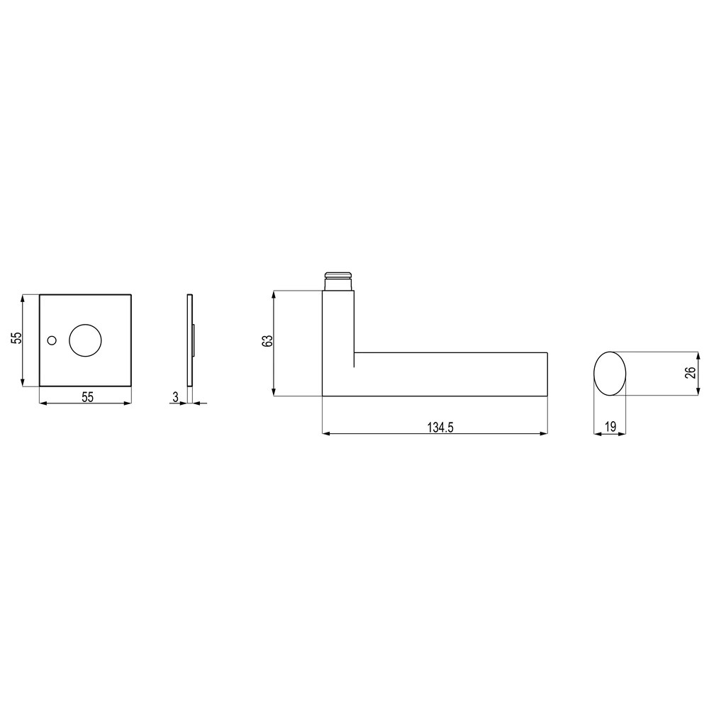 Technische Zeichnung [EPL45Q S9R 71] Karcher Drückergarnitur "Madeira" EPL45Q (Edelstahl matt, KD Comfort Privacy rechts)