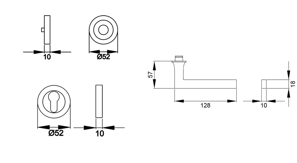 Technische Zeichnung [ER/FS 57 PZ0 83] Karcher Drückergarnitur "Soho" ER/FS57 (Feuerschutz) (Kosmos Schwarz, Profilzylinder)