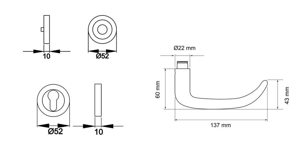 Technische Zeichnung [ER/FS 22V PZ0 71] Karcher Drückergarnitur "Elba" ER/FS22 (Feuerschutz) (Profilzylinder)