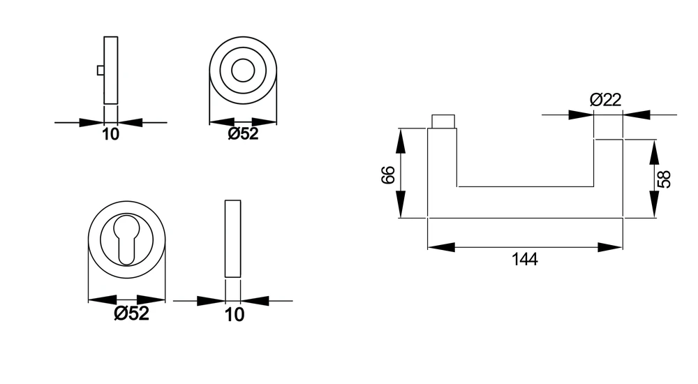 Technische Zeichnung [ER/FS 10V PZ0 71] Karcher Drückergarnitur "Kos XL" ER/FS10 (Feuerschutz) (Profilzylinder)
