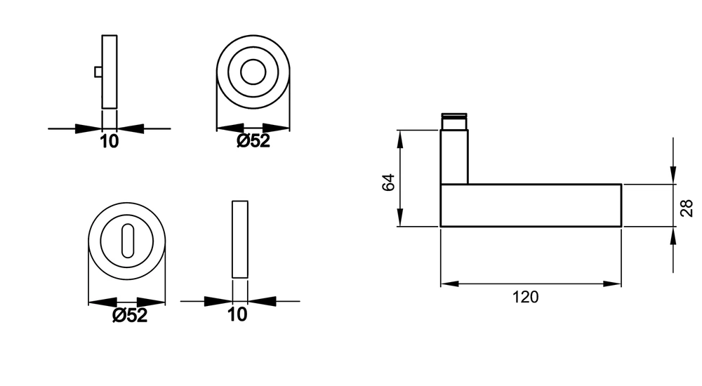 Technische Zeichnung [R220 BB0 56] Karcher Drückergarnitur "Chicago" R220 (Buntbart)