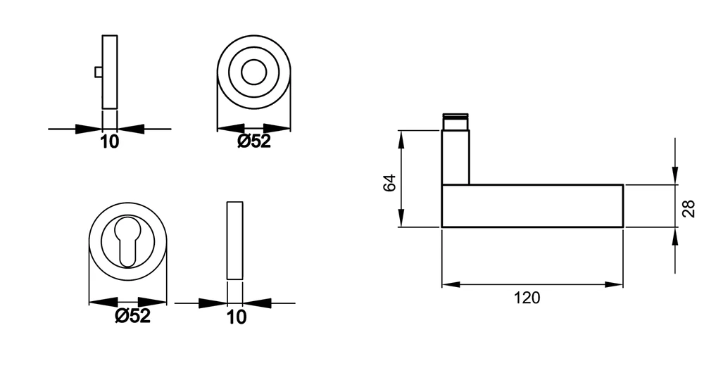 Technische Zeichnung [R220 PZ0 56] Karcher Drückergarnitur "Chicago" R220 (Profilzylinder)