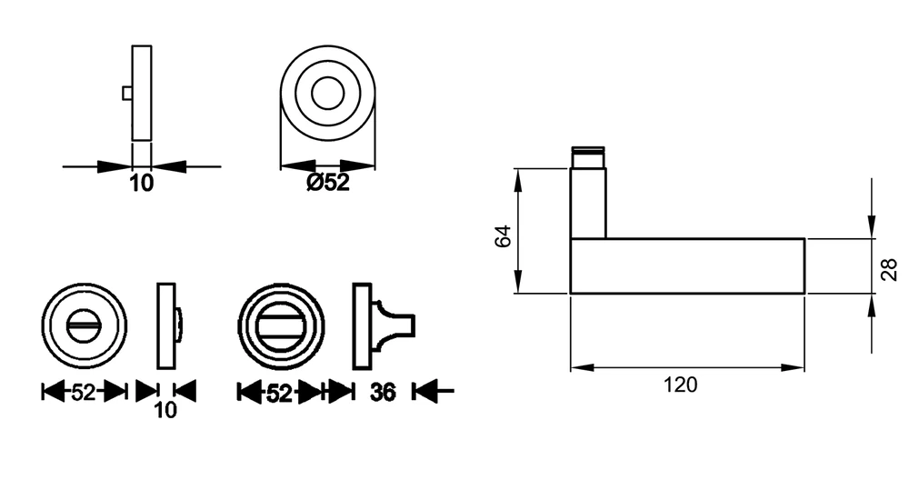 Technische Zeichnung [R220 BAD 56] Karcher Drückergarnitur "Chicago" R220 (Bad/WC)