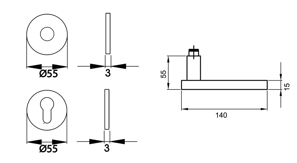 Technische Zeichnung [EPL53Y PZ0 50] Karcher Drückergarnitur "Torino" EPL53Y (Chrom, Profilzylinder)