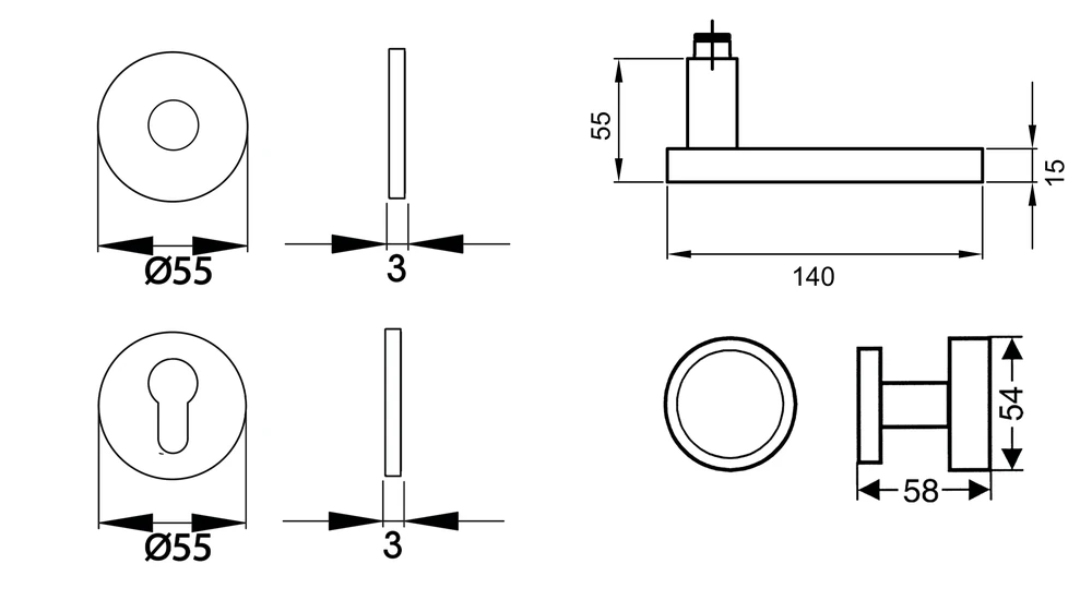 Technische Zeichnung [EPL53Y WGR 50] Karcher Drückergarnitur "Torino" EPL53Y (Chrom, Wechselgarnitur rechts)