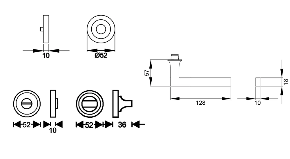 Technische Zeichnung [ER57 BAD 83] Karcher Drückergarnitur "Soho" ER57 (Kosmos Schwarz, Bad/WC)