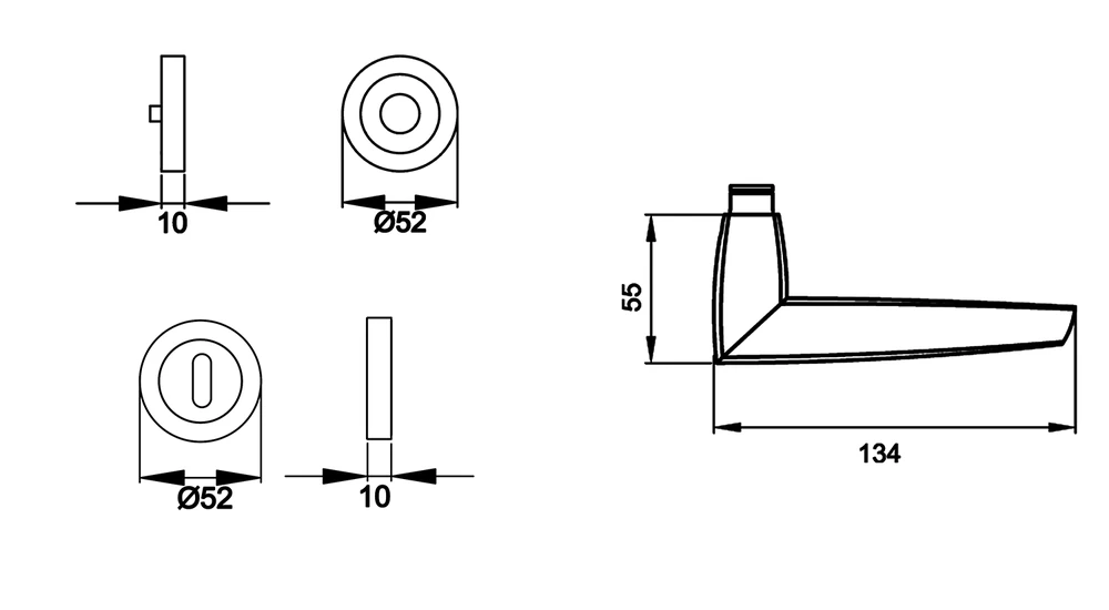 Technische Zeichnung [R230 BB0 56] Karcher Drückergarnitur "Denver" R230 (Buntbart)