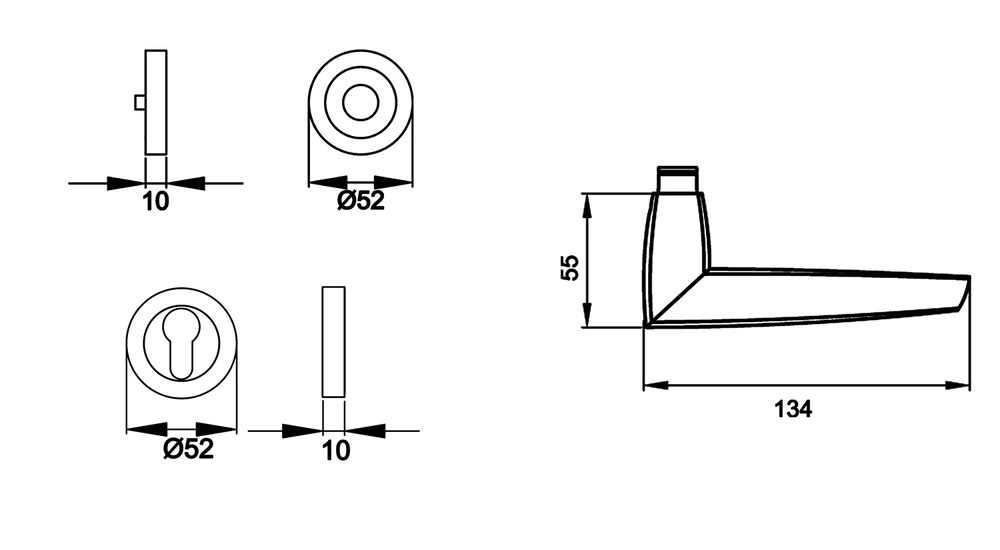 Technische Zeichnung [R230 PZ0 56] Karcher Drückergarnitur "Denver" R230 (Profilzylinder)